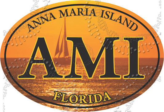 Anna Maria Island, FL - AMI Oval Sailboat Decal