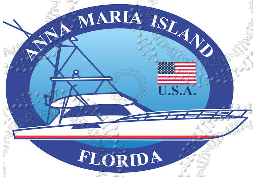 Anna Maria Island, FL -Blue Boat with Flag Decal