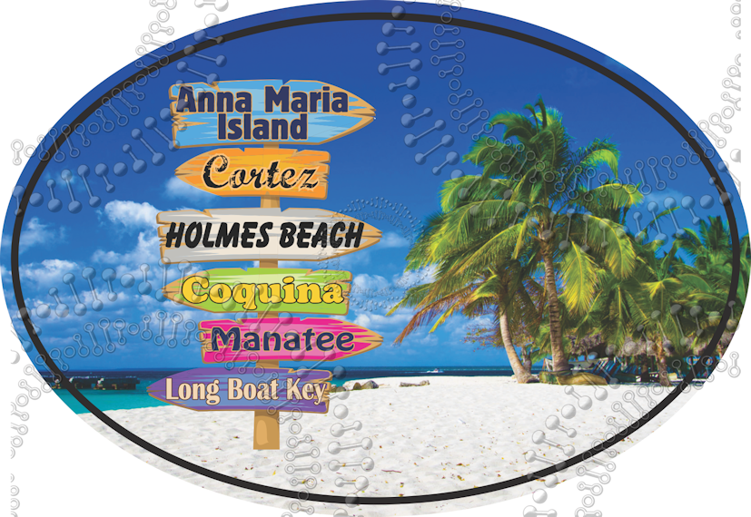 Anna Maria Island, FL - Directional Sign on Beach Decal