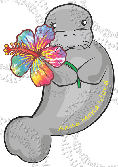 Anna Maria Island, FL - Manatee with Tie Dye Flower Decal