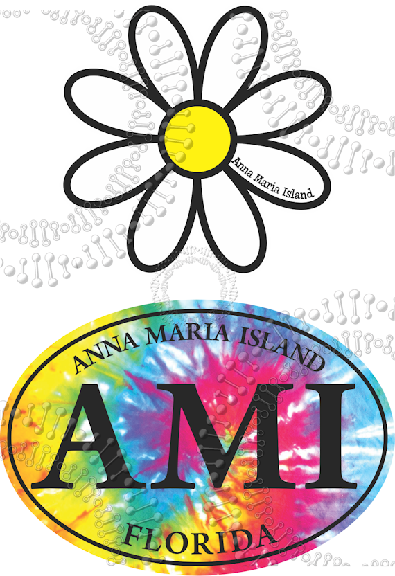 Anna Maria Island, FL - White Daisy and AMI Oval Tie Dye Decal