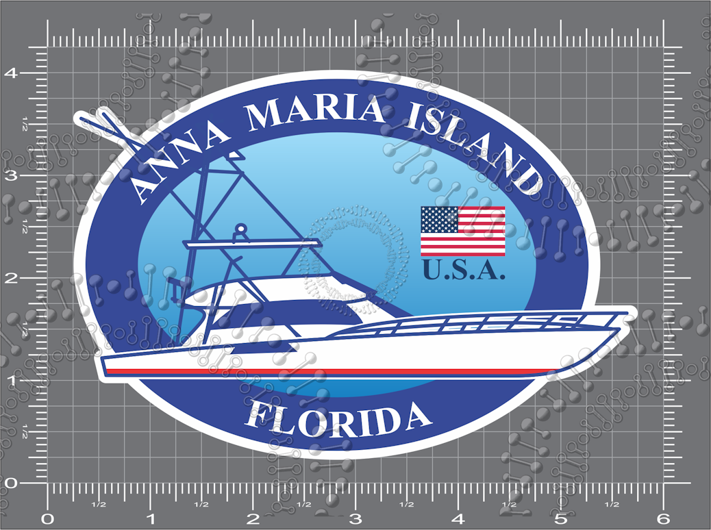 Anna Maria Island, FL -Blue Boat with Flag Decal