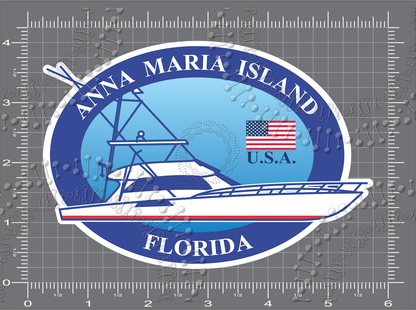 Anna Maria Island, FL -Blue Boat with Flag Decal