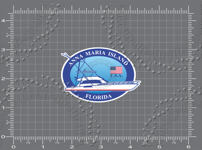 Anna Maria Island, FL -Blue Boat with Flag Decal