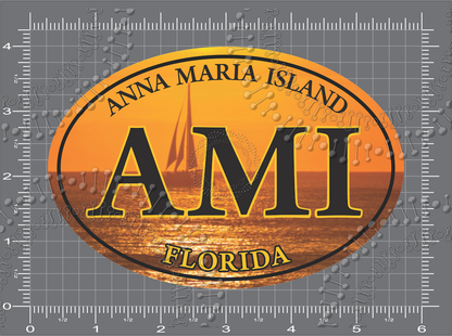 Anna Maria Island, FL - AMI Oval Sailboat Decal