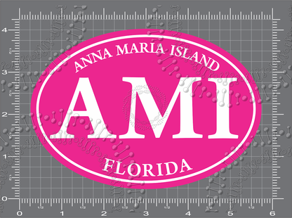 Anna Maria Island, FL - AMI Pink Oval Decal