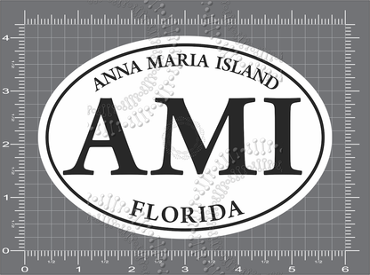 Anna Maria Island, FL - AMI White Oval Decal