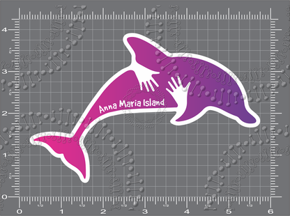 Anna Maria Island, FL - Dolphin Hug Purple Gradient Decal