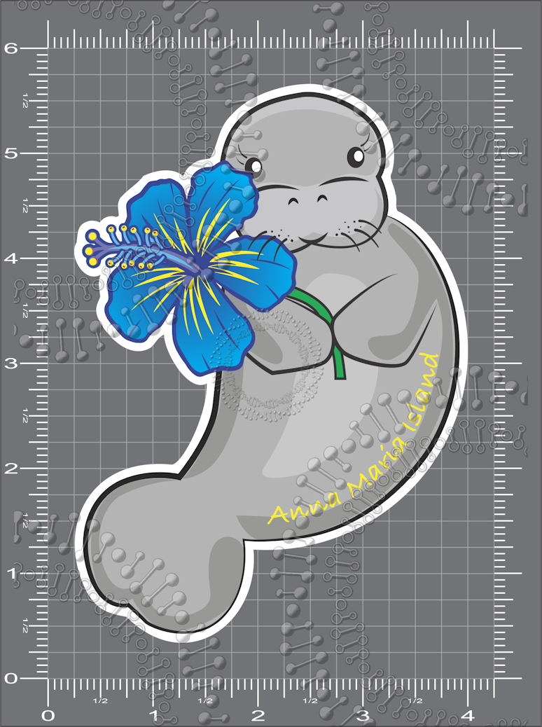 Anna Maria Island, FL - Manatee Blue Flower Decal