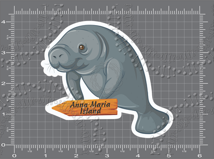 Anna Maria Island, FL - Manatee with Sign Decal