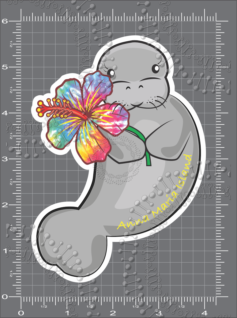 Anna Maria Island, FL - Manatee with Tie Dye Flower Decal