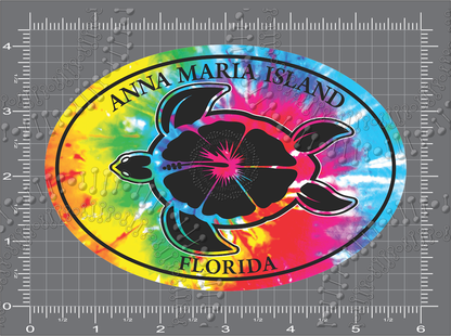 Anna Maria Island, FL - Tie Dye Turtle Decal