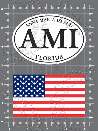 Anna Maria Island,FL - White AMI Oval with USA Flag