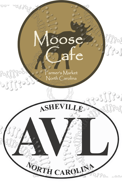 Asheville, NC - Moose Cafe and White AVL Oval Decal