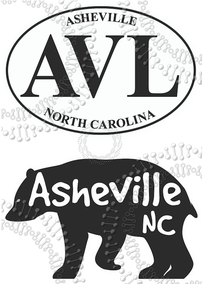 Asheville, NC - White AVL Oval and Black Bear Decal