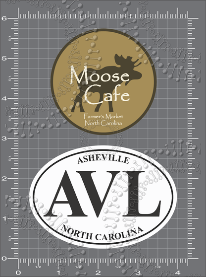 Asheville, NC - Moose Cafe and White AVL Oval Decal