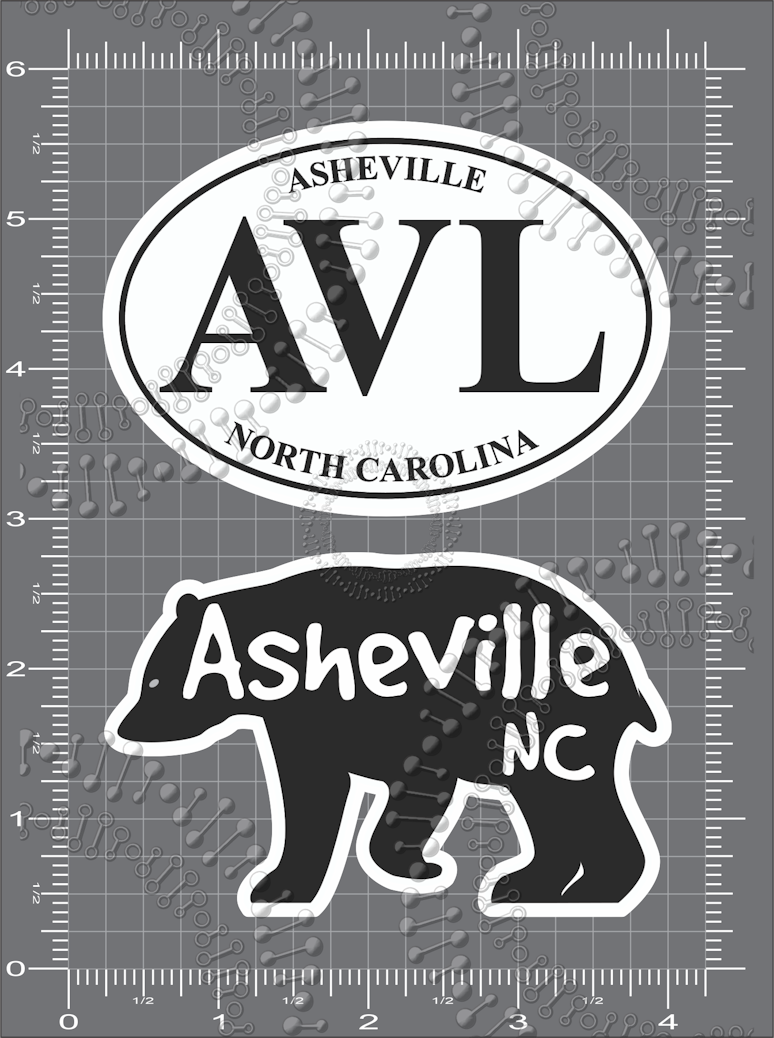 Asheville, NC - White AVL Oval and Black Bear Decal