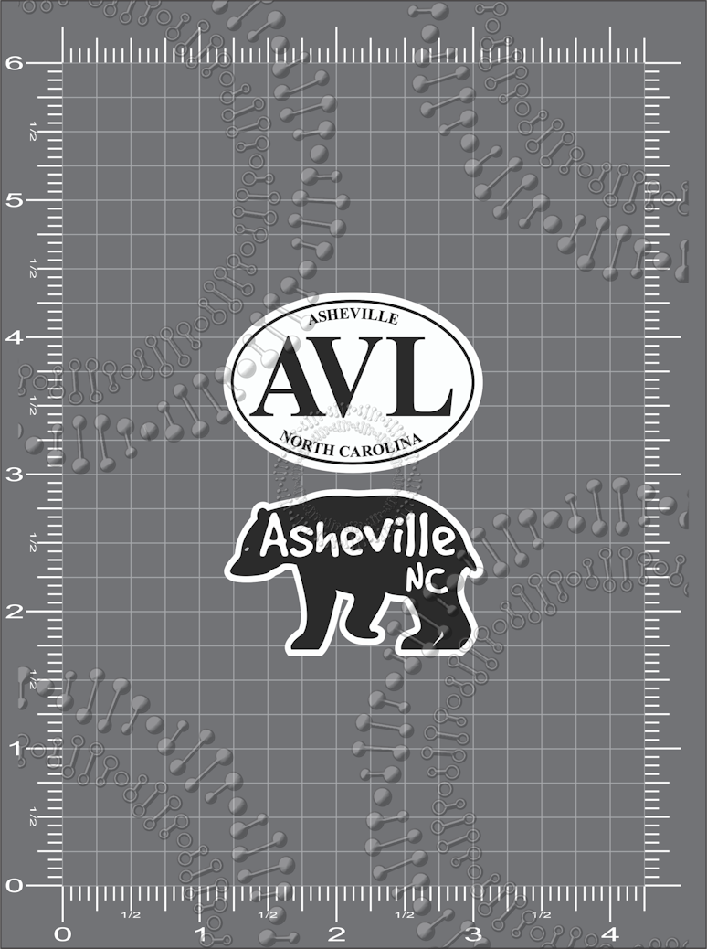 Asheville, NC - White AVL Oval and Black Bear Decal