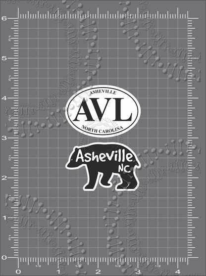 Asheville, NC - White AVL Oval and Black Bear Decal