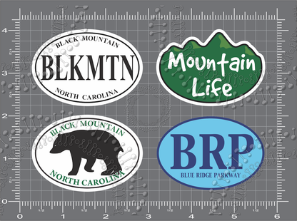 Black Mountain, NC -  Assorted - BLKMTN, Bear, BRP and Mountain Life Decal