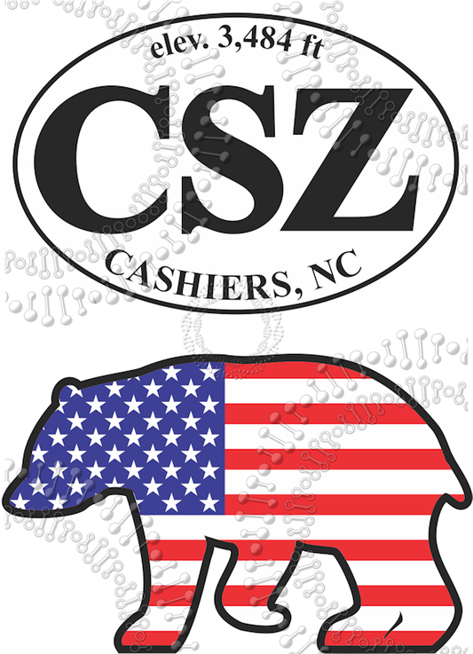 Cashiers, NC - CSZ White Oval and USA Bear Decal