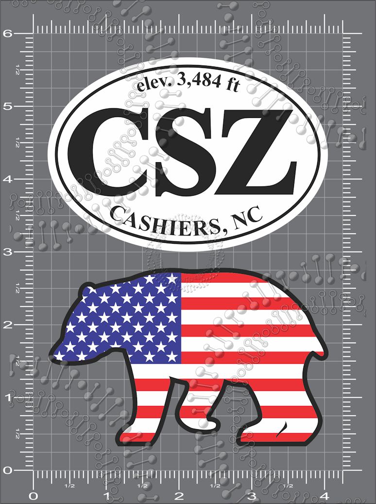 Cashiers, NC - CSZ White Oval and USA Bear Decal