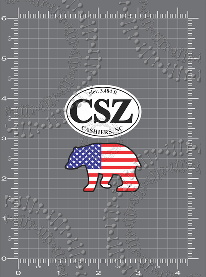 Cashiers, NC - CSZ White Oval and USA Bear Decal