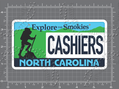 Cashiers, NC - Hiker License Plate Decal