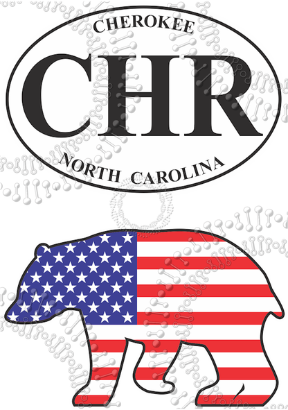 Cherokee, NC - USA Bear and White CHR Oval Decal