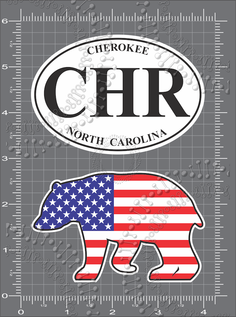 Cherokee, NC - USA Bear and White CHR Oval Decal