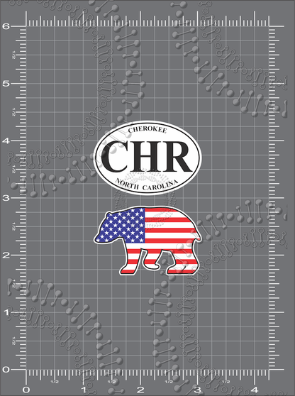 Cherokee, NC - USA Bear and White CHR Oval Decal