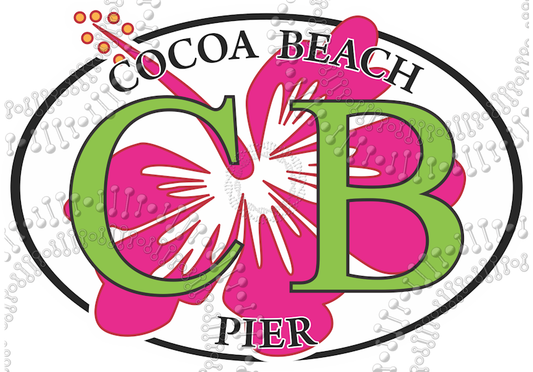 Cocoa Beach, FL - CB Cocoa Beach Pier with Hibiscus Decal