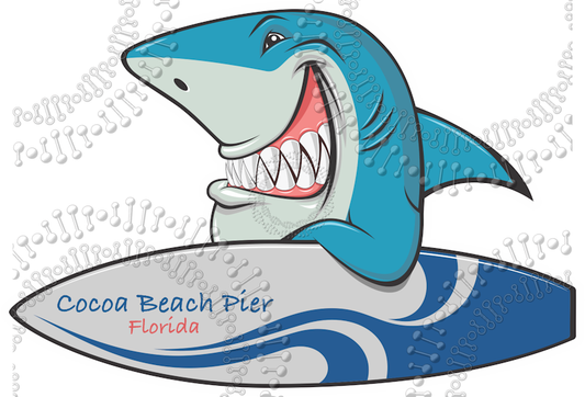 Cocoa Beach, FL - Cocoa Beach Pier BLue Surf Shark Decal