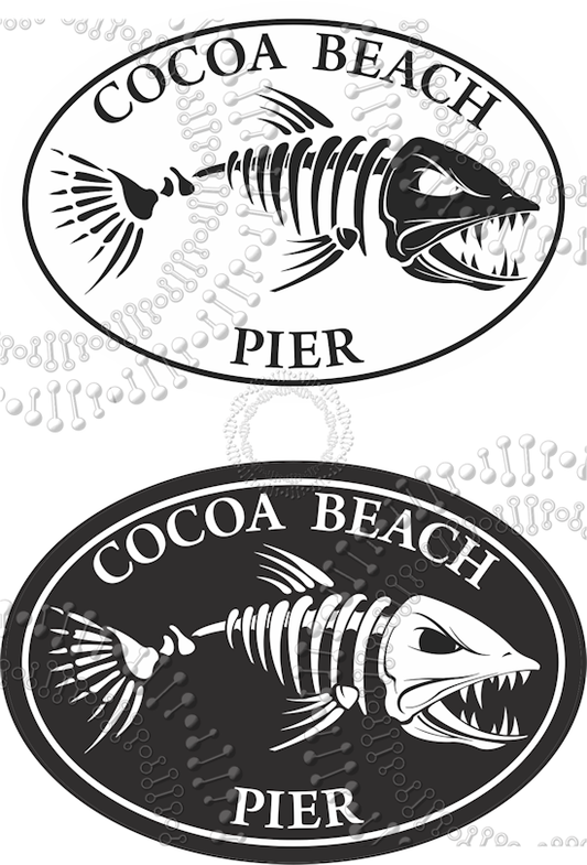 Cocoa Beach, FL - Cocoa Beach Pier Black and White Fishbonz Decal