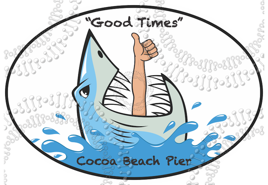 Cocoa Beach, FL - Cocoa Beach Pier Good Times Thumbs Up with Shark Decal