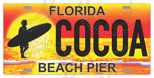 Cocoa Beach, FL - Cocoa Beach Pier Surfer License Plate Decal