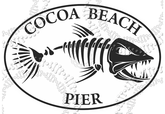 Cocoa Beach, FL - Cocoa Beach Pier White Fishbonz Decal