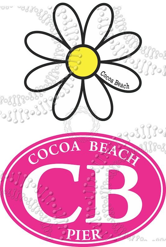 Cocoa Beach, FL - Pink Cocoa Beach Pier and White Daisy Decal