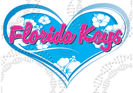 Florida Keys  - Cyan Heart with Pink Text Decal