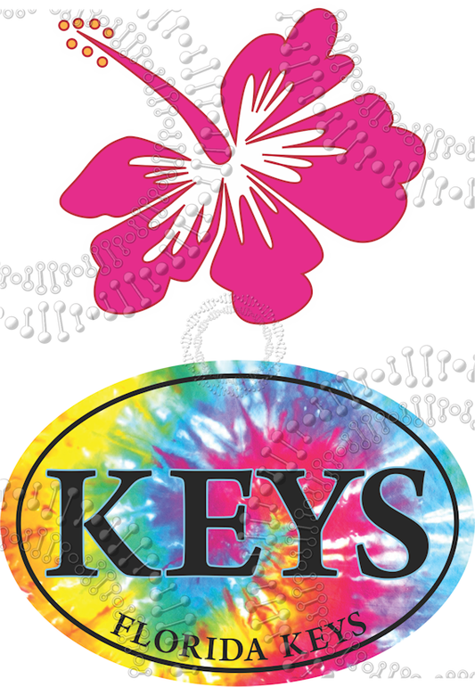 Florida Keys - KEYS Tie Dye and Pink Hibiscus Decal