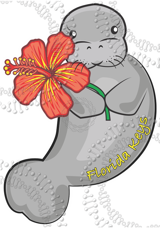 Florida Keys - Manatee - Orange and Yellow Flower Decal