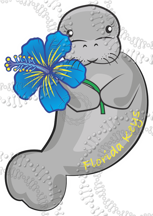 Florida Keys - Manatee with Blue Flower Decal