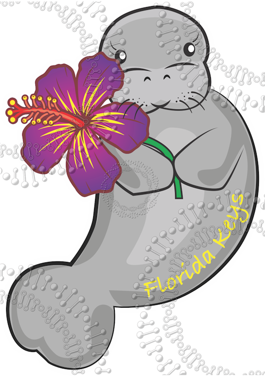 Florida Keys - Manatee with Purple Flower Decal