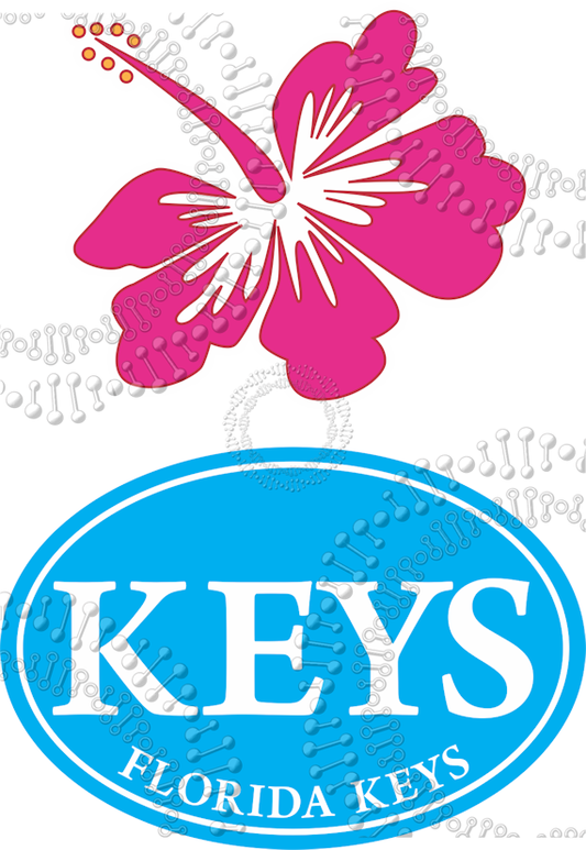 Florida Keys - Pink Hibiscus and Cyan Keys Oval Decal