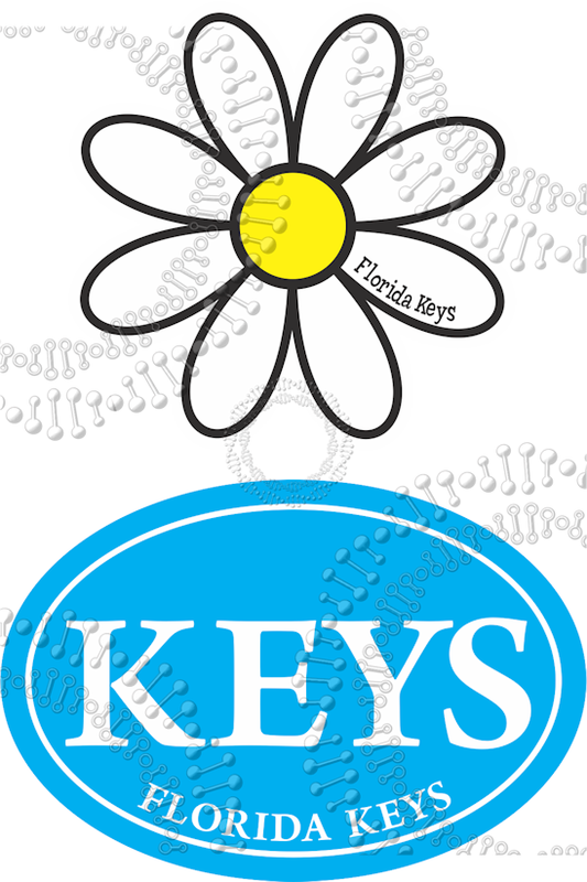 Florida Keys - White Daisy and Cyan Oval Decal