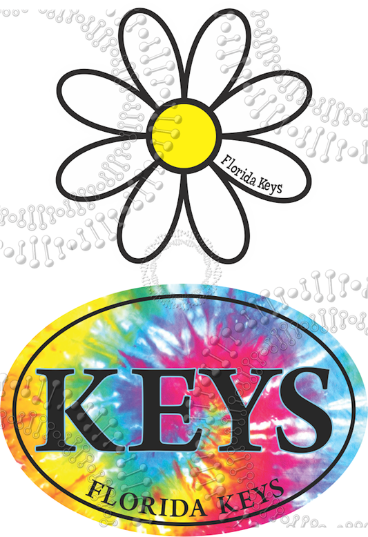 Florida Keys - White Daisy and Tie Dye Decal