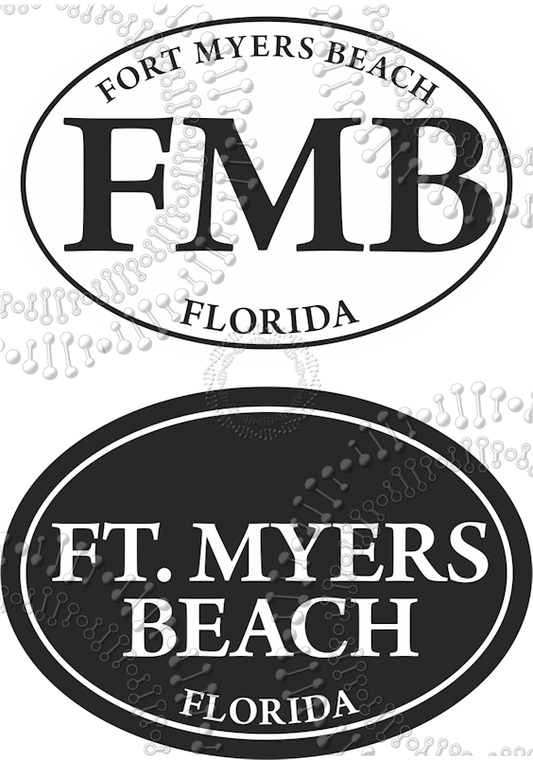 Fort Myers Beach, FL - Black and White Decal