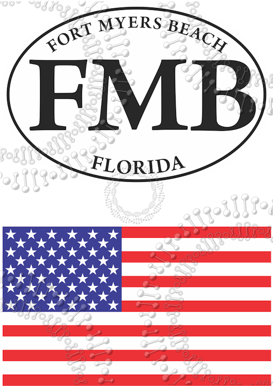 Fort Myers Beach, FL -  FMB White Oval and USA Flag