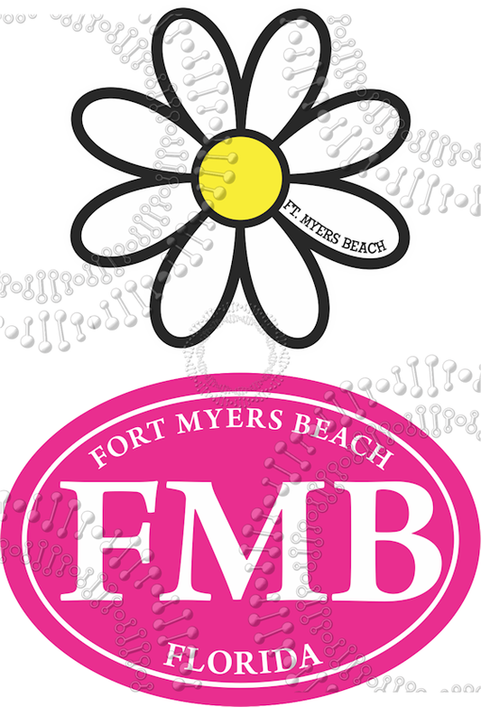 Fort Myers Beach, FL - White Daisy and Pink FMB Decal