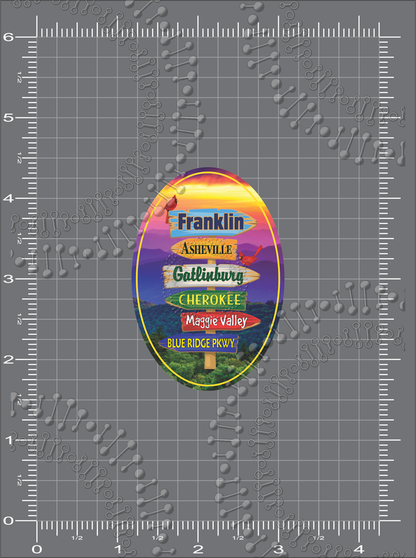 Franklin, NC - Directional with Sunset Landscape Decal